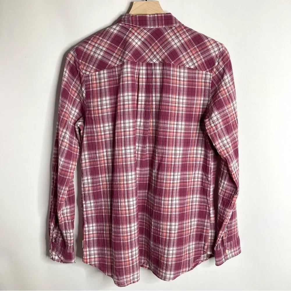 Women’s Eddie Bauer Red Burgundy Plaid Button Up Size Large